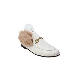 Vertundy Womens Slip On Bit Detail Faux Fur Trim Loafers White Size 9.5